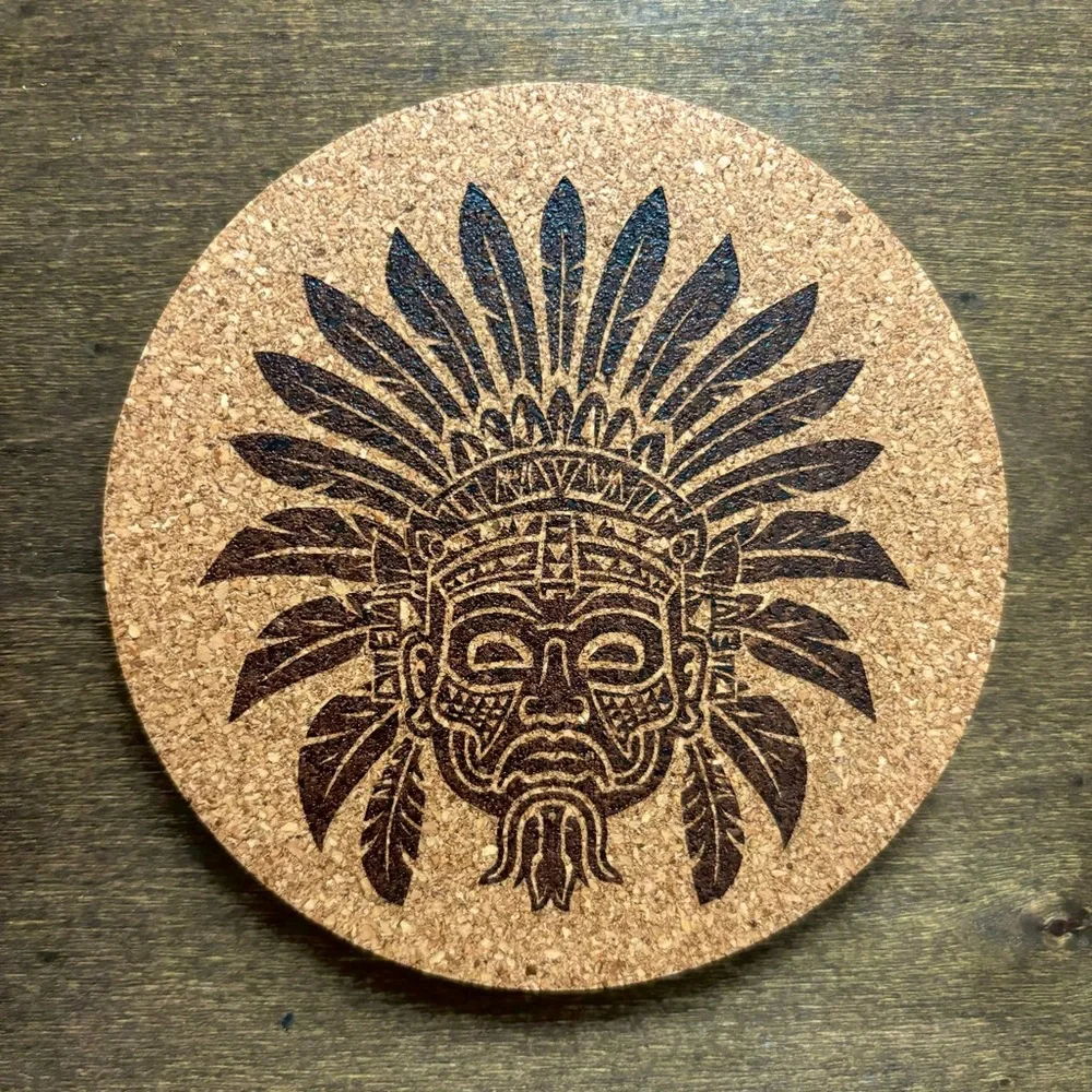Aztec Clipart 18 Laser Engraved Cork Coaster